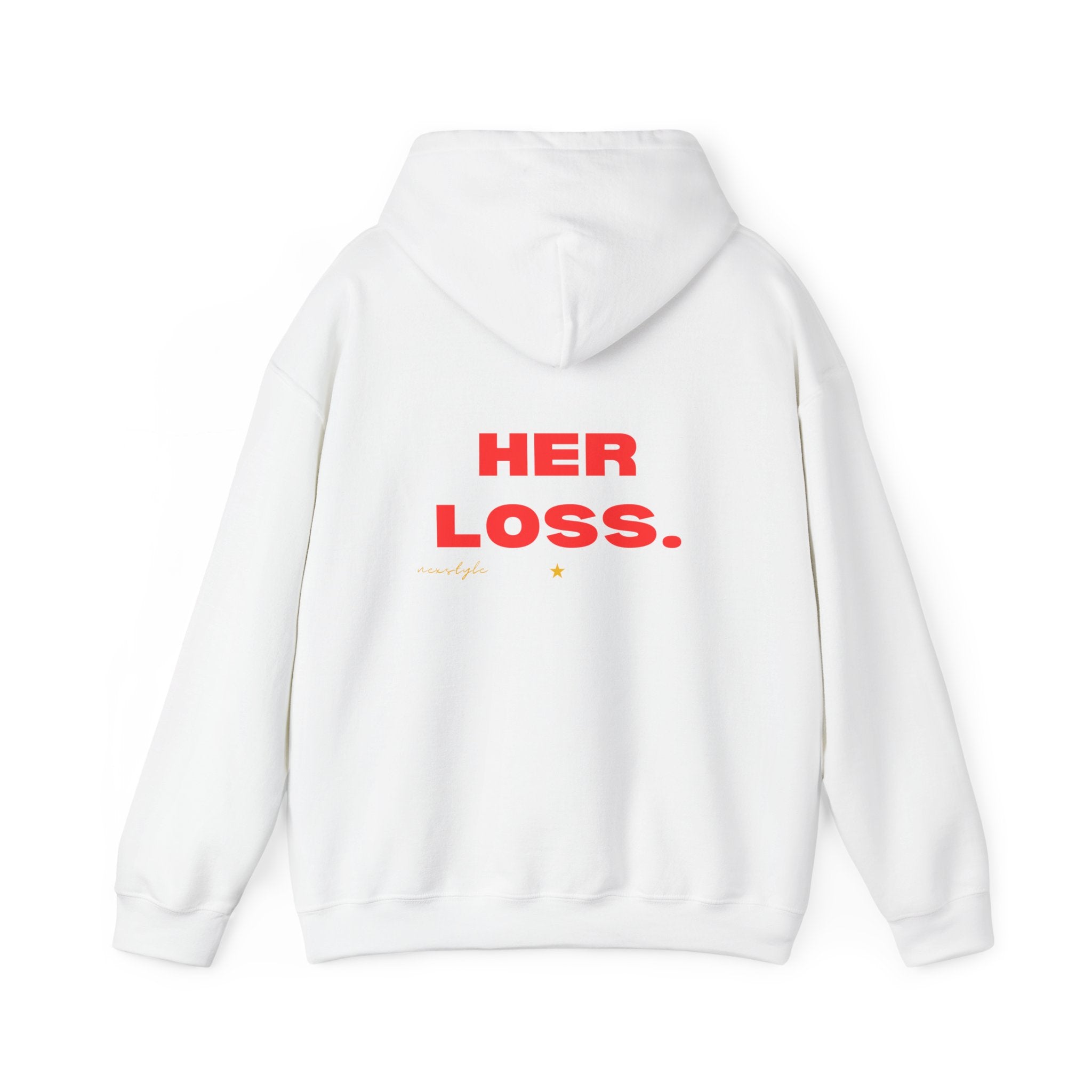 Her Loss Hoodie - Bold Red 'HER LOSS.' Graphic Back Sweatshirt