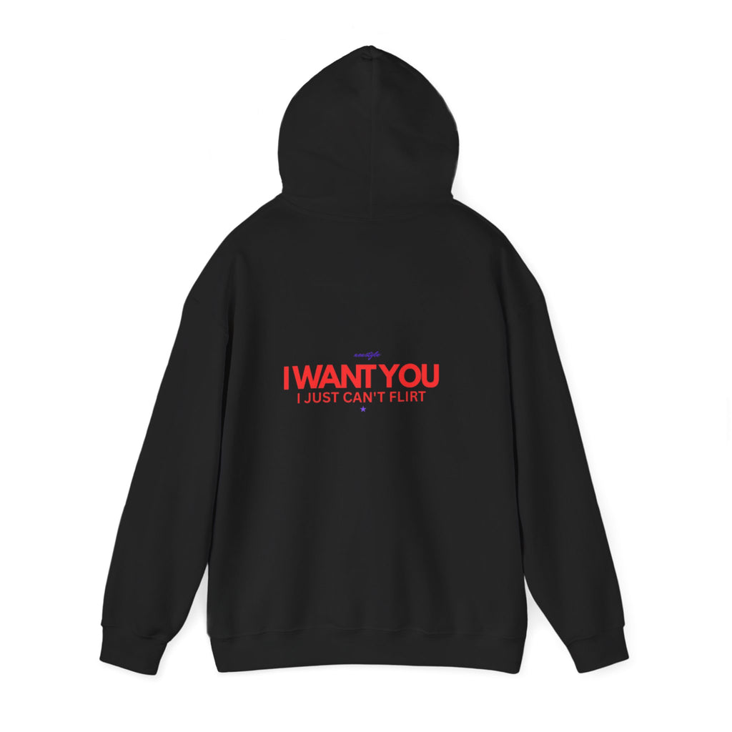 Hoodie — "I Want You, I Just Can't Flirt" Minimal Graphic Back Print