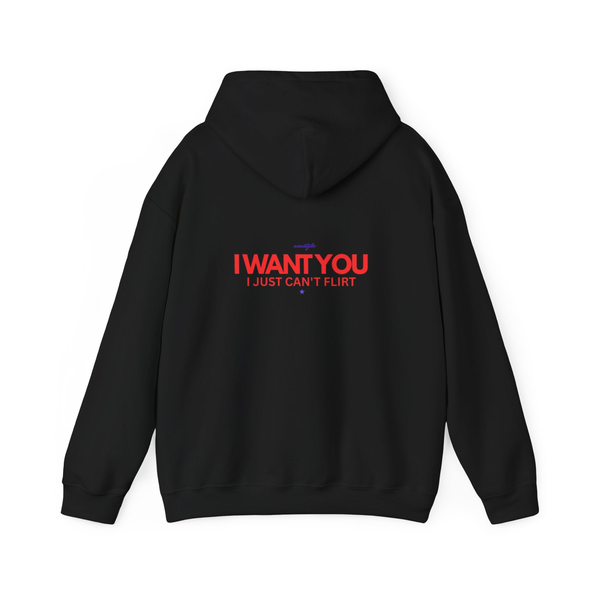 Hoodie — "I Want You, I Just Can't Flirt" Minimal Graphic Back Print