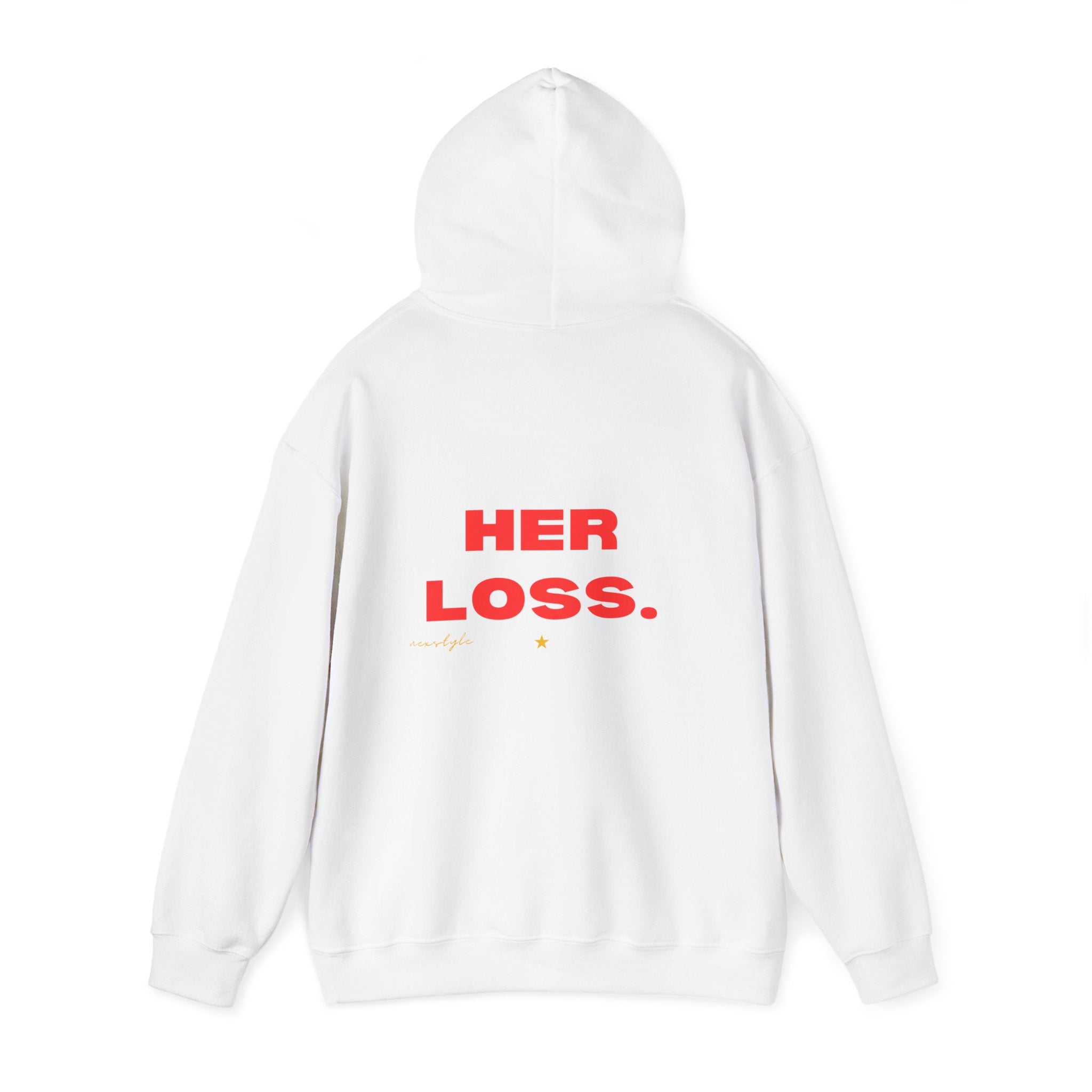 Her Loss Hoodie - Bold Red 'HER LOSS.' Graphic Back Sweatshirt