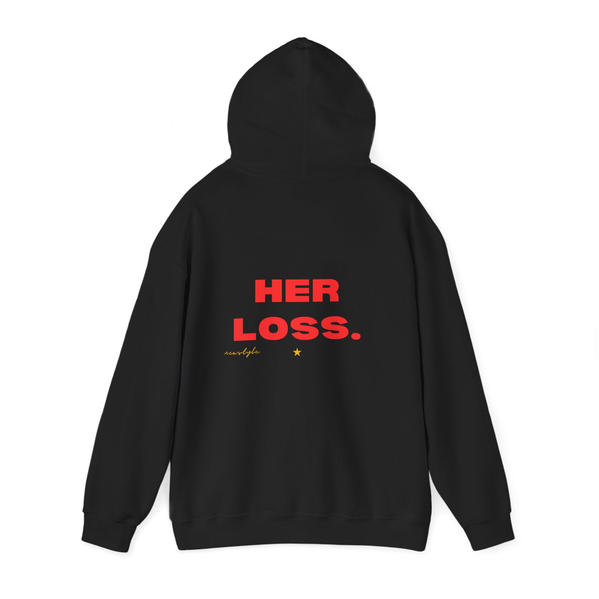 Her Loss Hoodie - Bold Red 'HER LOSS.' Graphic Back Sweatshirt