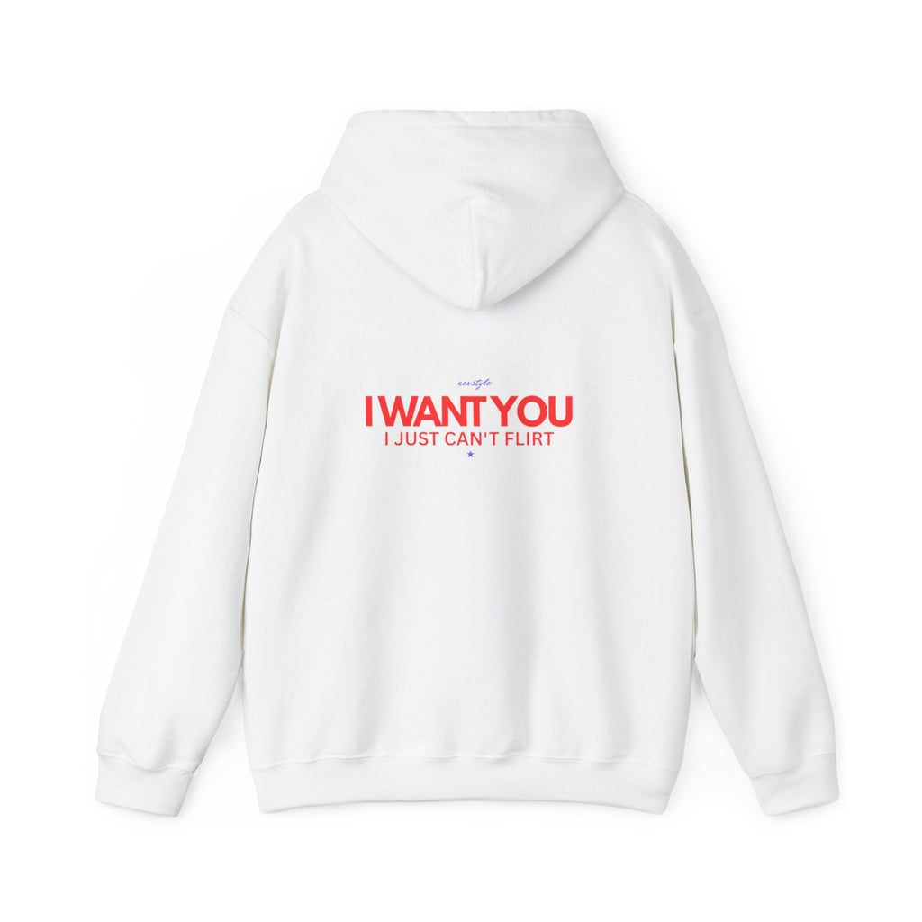 Hoodie — "I Want You, I Just Can't Flirt" Minimal Graphic Back Print